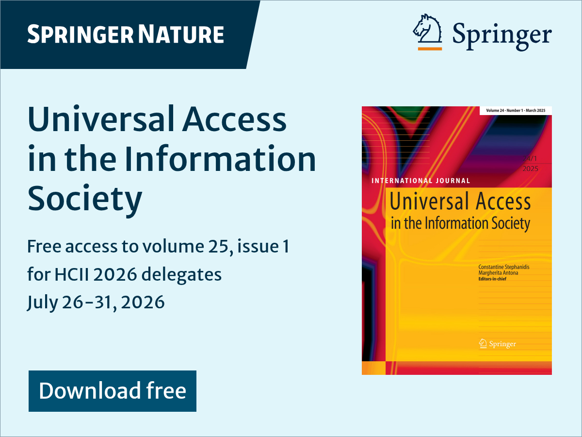 Universal Access in the Information Society Journal, Volume 25, Issue 1 free access for 10 July
